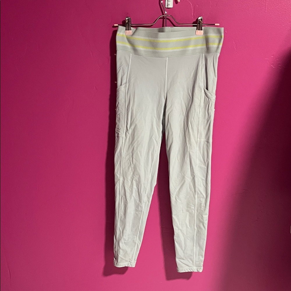 White Leggings with Yellow Stripe